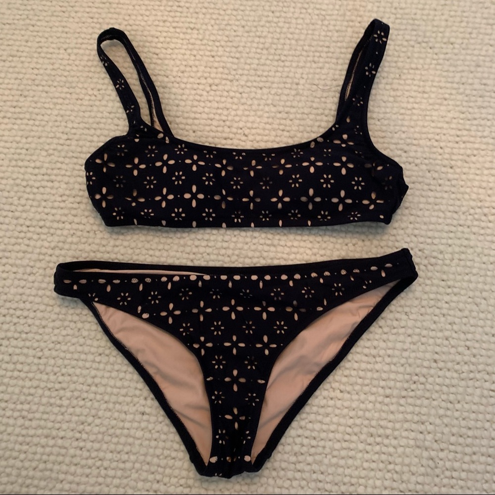 J Crew two piece navy swimsuit with floral print